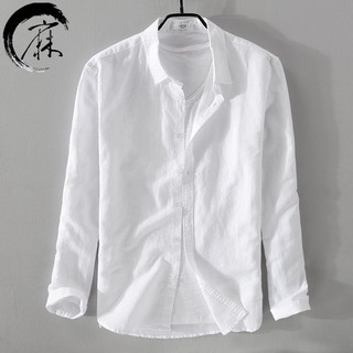 Áo Sơ Mi Vải Lanh Tay Dài Dáng Ôm In Hoạ Tiết Đơn Giản Trẻ Trung Cho Nam Giới