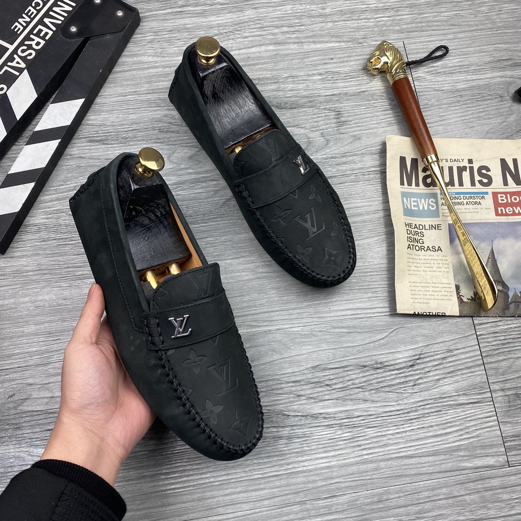 Giày lười LV cao cấp da lộn màu đen mẫu mới nhất siêu HOT