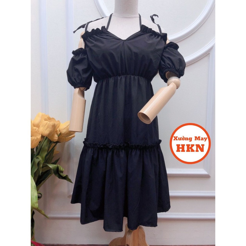 Váy Trễ Vai Đan Dây Ngực Màu Đen Chất Đũi Mã 122 Xưởng May HKN | BigBuy360 - bigbuy360.vn