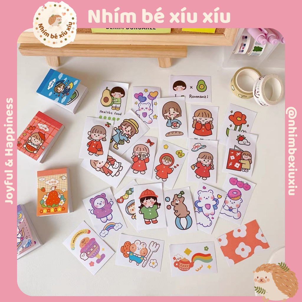 Tập 50 tờ sticker/giầy nền dạng sổ nhỏ nhiều mẫu siêu cute - hình dán trang trí sổ VT187