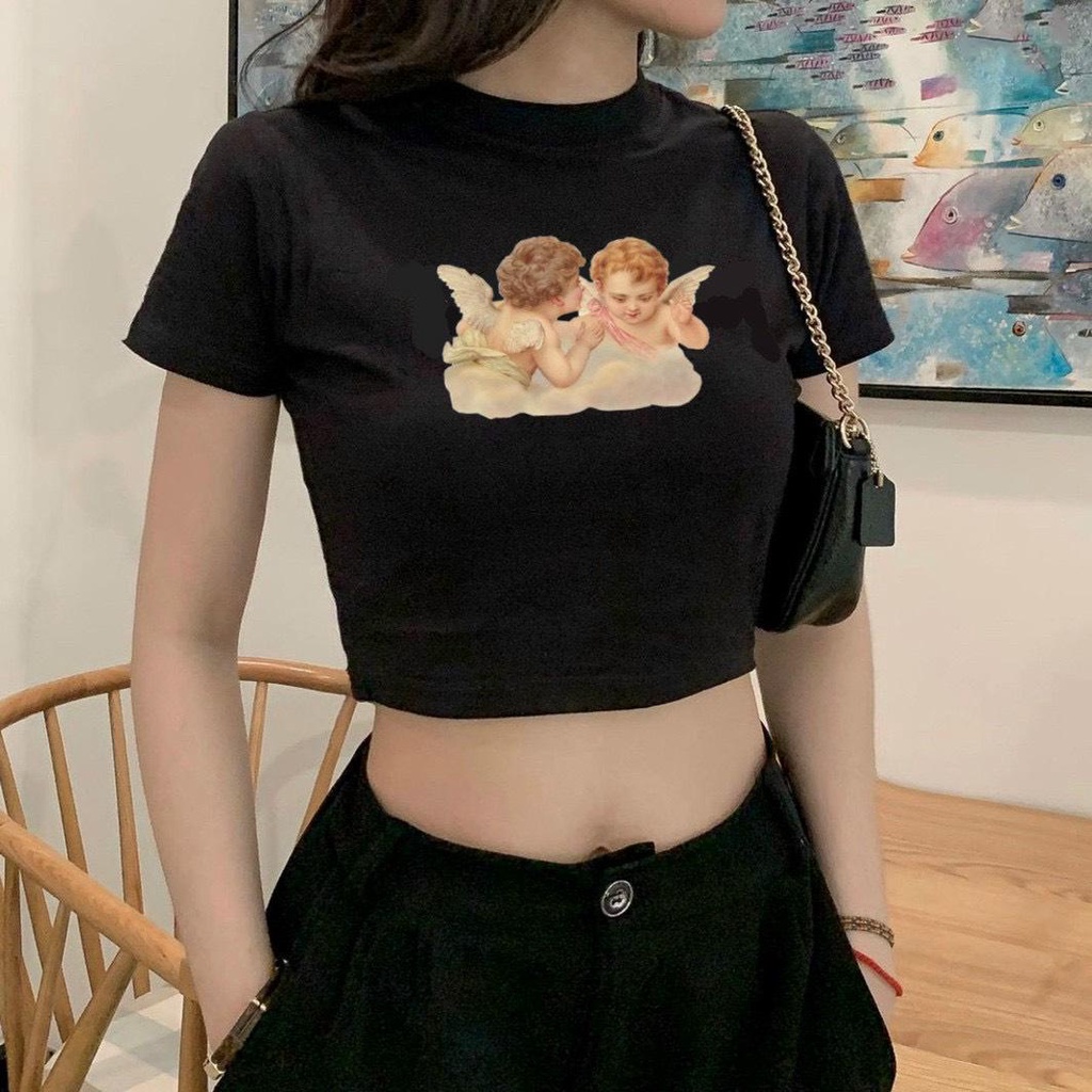 Áo Croptop Body Tay Ngắn PINKSTORE29 Dáng Ôm Cổ Tròn Họa Tiết In A5308