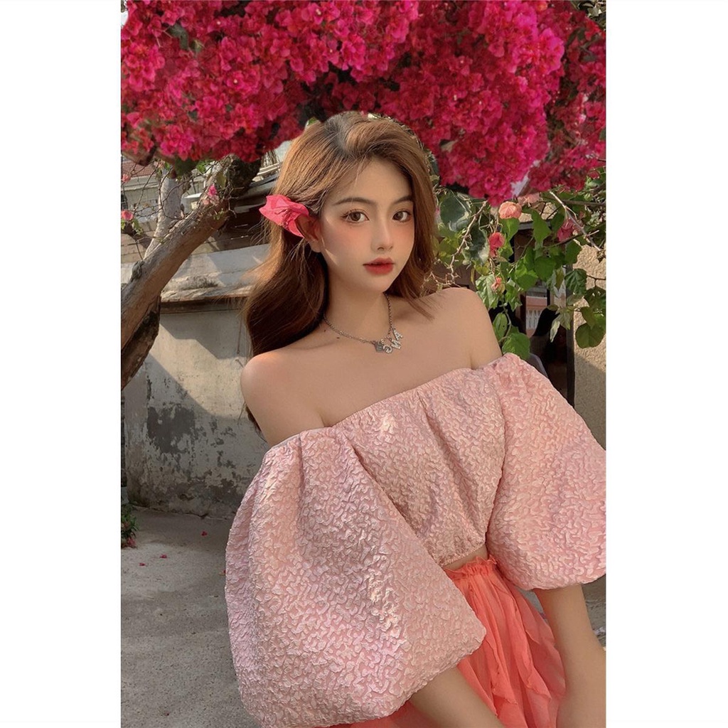Áo khoác croptop nữ bigsize cardigan croptop Áo sơ mi kiểu Pháp ,áo tay bồng ,dành cho người thích hợp thiết kế Hồng Kông cổ điển ngắn trễ vai mỏng mùa hè nữ