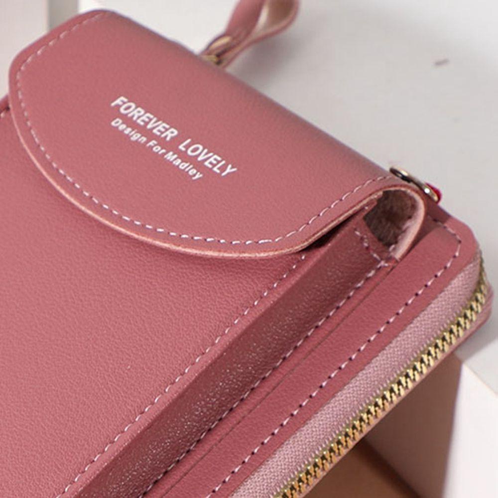 Ví Da Đựng Thẻ Màu Trơn Kèm Dây Đeo Dài Cỡ Lớn Thời Trang Cho Nữ