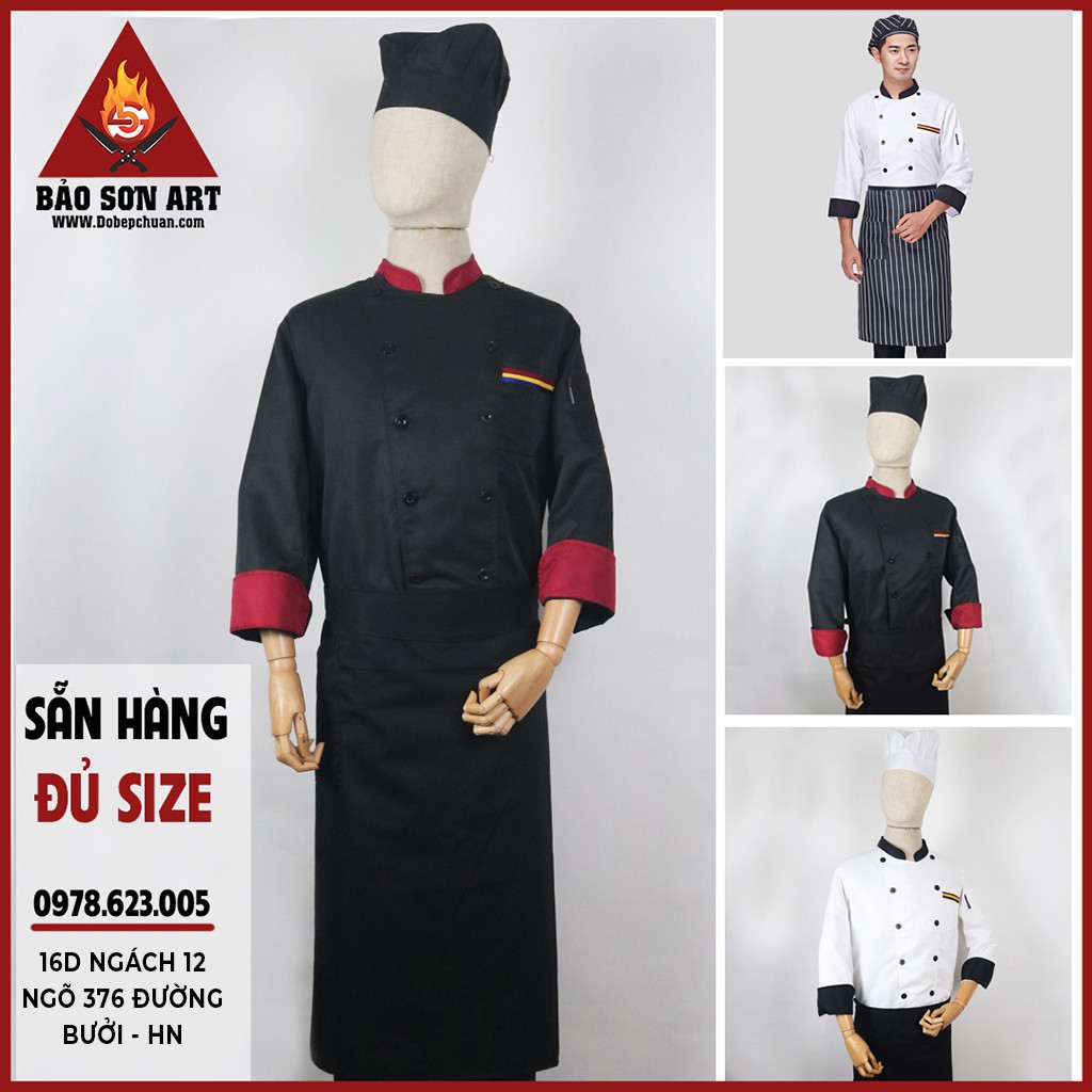 Đồng Phục Bếp Nam Nữ, Áo Đầu Bếp TD01, Áo Bếp Dài Tay Sẵn Hàng Chất Vải Đẹp