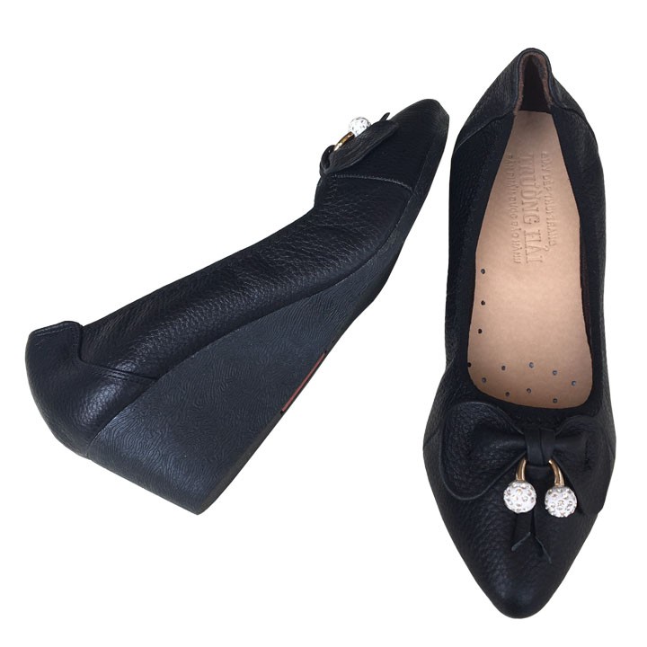 Giày đế xuồng chuông 5cm da bò đen Trường Hải TH010