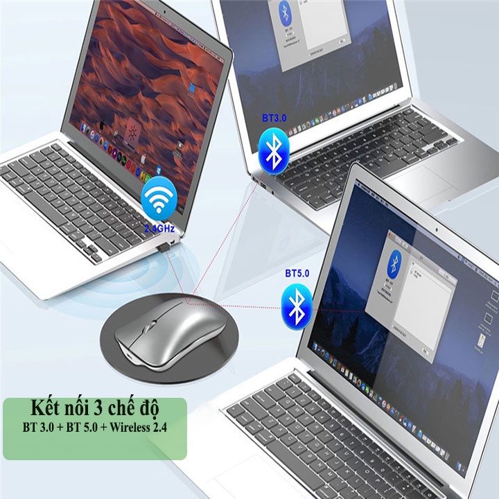 Chuột không dây bluetooth HXSJ T23 5.1 2.4GHz siêu mỏng tự sạc,ko tiếng ồn cho pc laptop, máy tính Bluetooth, tivi
