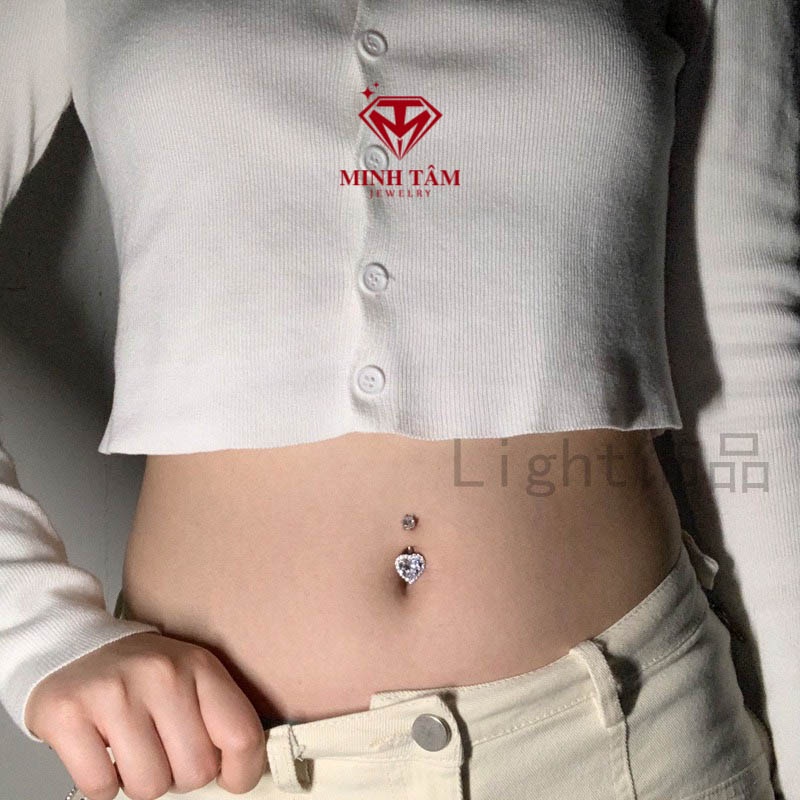 Khuyên rốn bạc 925 hình trái tim nạm đá cao cấp Minh Tâm Jewelry