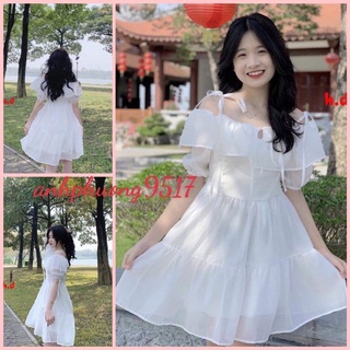 Váy 2 Dây Buộc Nơ Vai Vintage Nữ [FREESHIP🌸Đầm dáng ngắn, babydoll bánh bèo tiểu thư Ulzzang sang chảnh Hàn Quốc Maxi