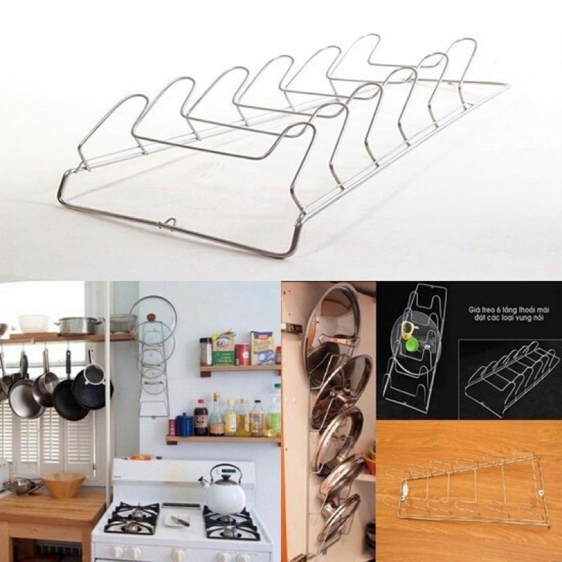 Giá inox treo vung xoong nồi 7 tầng dày dặn, khung to