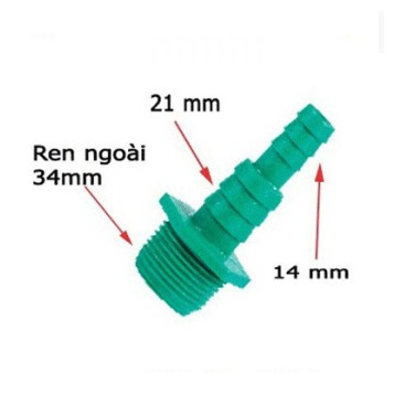 NỐI 21-14 RN 34 POM (MÀU XANH LÁ) (BỊCH 5 CÁI) Nối ống 21 14 Ren ngoài 34