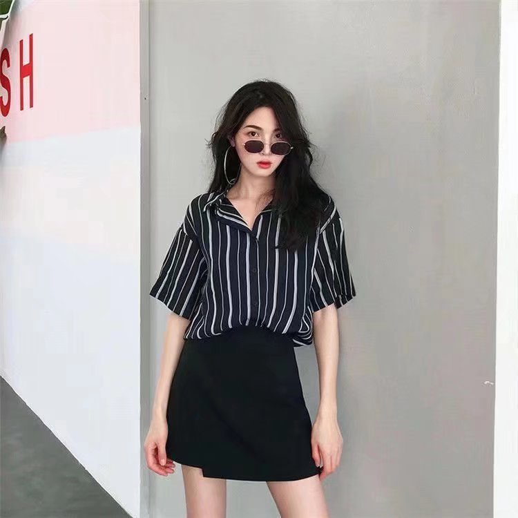 Áo Sơ Mi chiffon Họa Tiết Kẻ Sọc Phong Cách retro Hong Kong Thời Trang Xuân Hè Mới Cho Nữ