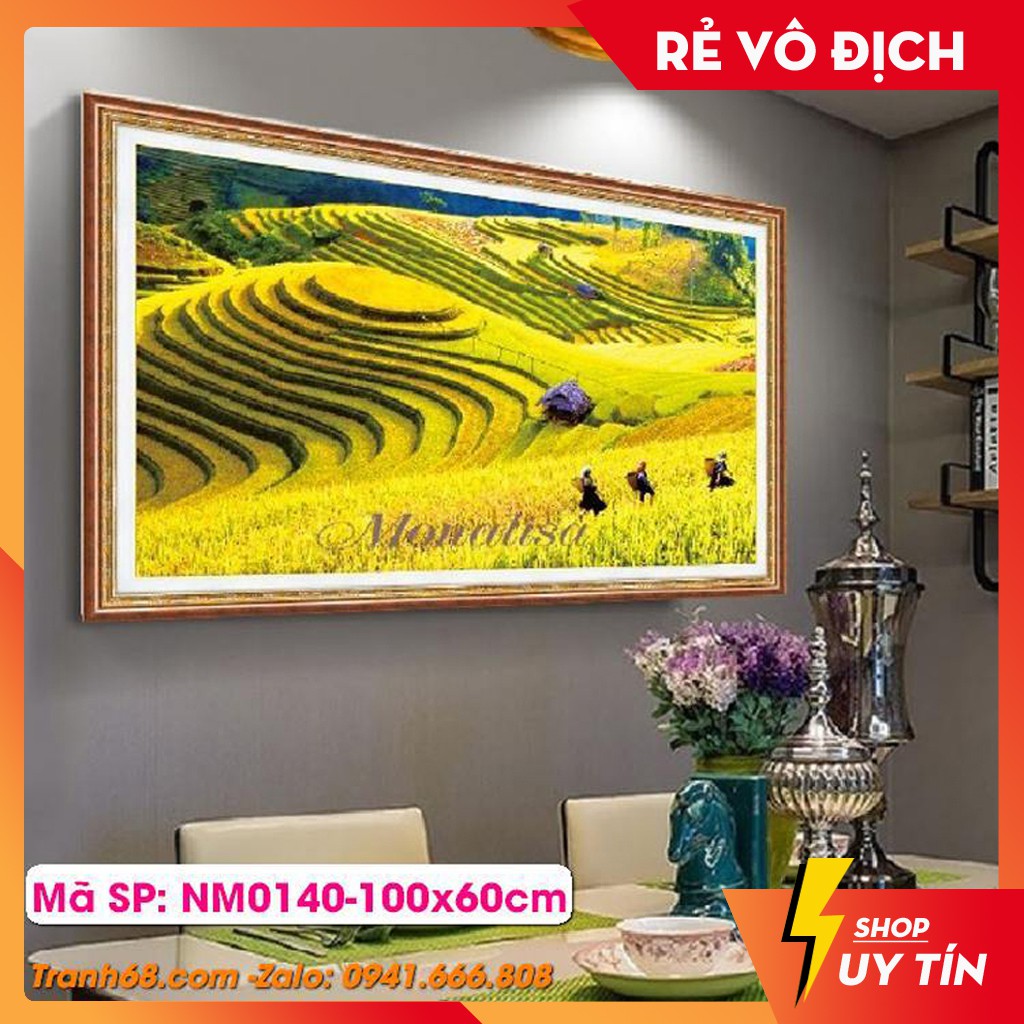 Tranh Thêu chữ Thập NM0140 Cảnh đẹp Tây Bắc Kích thước: 100x60cm