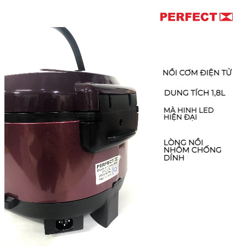 [Mã ELHADEV giảm 4% đơn 300K] Nồi cơm điện tử Perfect 900W PF-C208 màu đỏ đô