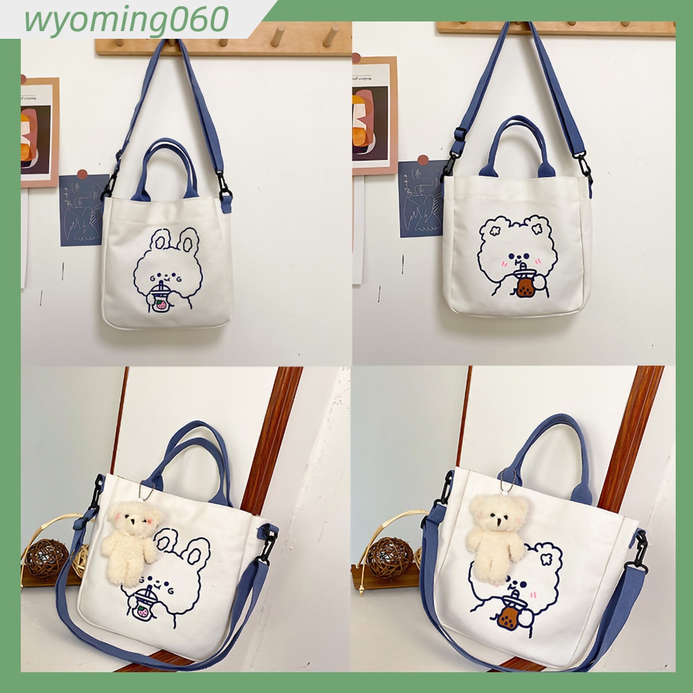 Túi xách có dây đeo vai bằng vải canvas thiết kế xinh xắn