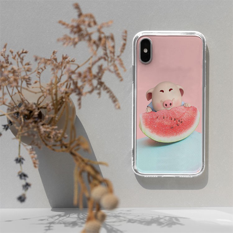 Ốp lưng cute heo con ăn dưa Iphone 7/7Plus/8/8Plus/X/Xs/Xs Max/11/11 Promax/12/12 Promax PIG20210132