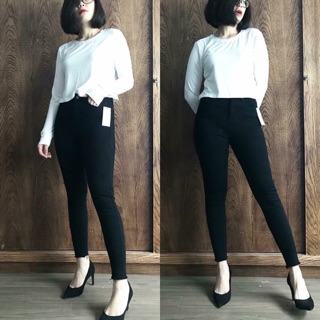 Quần jeans nữ skinny đen tua lai