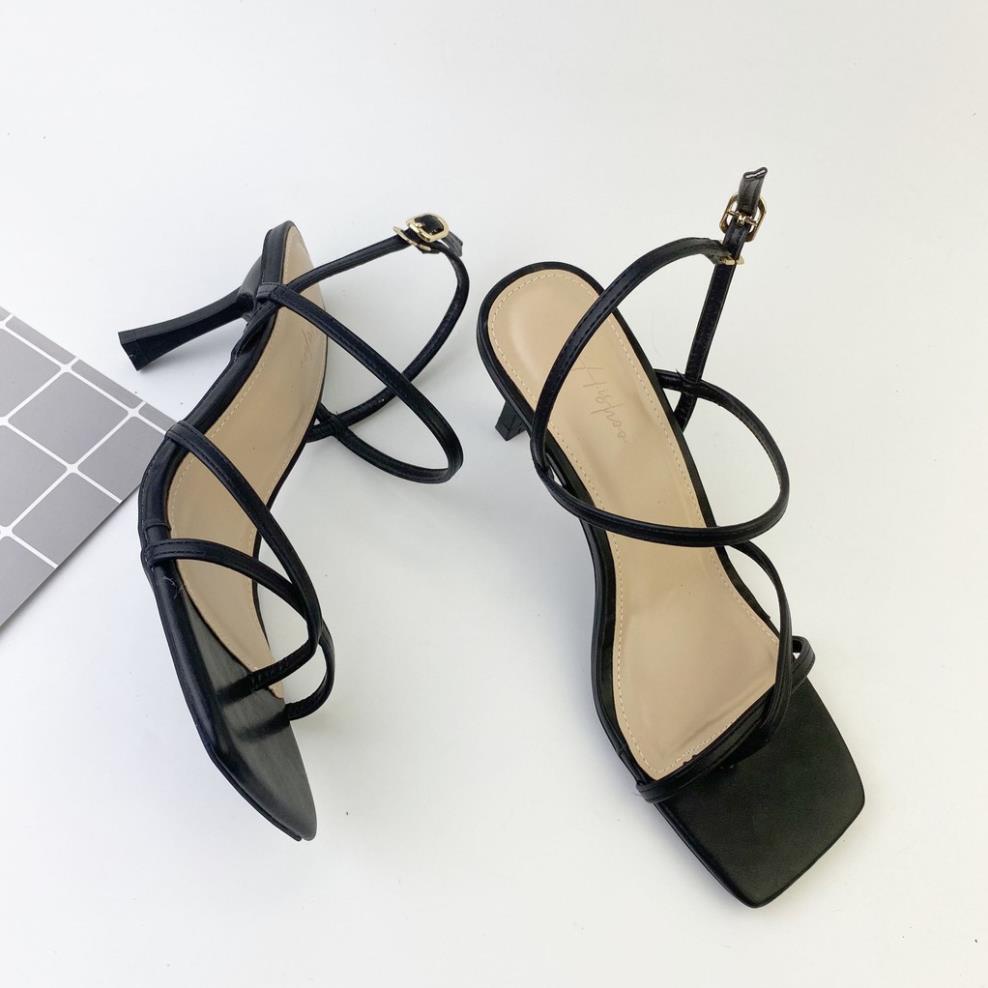 🌷 Sandal nữ cao gót mũi vuông quai dây kẹp mảnh xỏ ngón 1 phân, dép quai hậu 7 cm quai ngang 8 mm S024