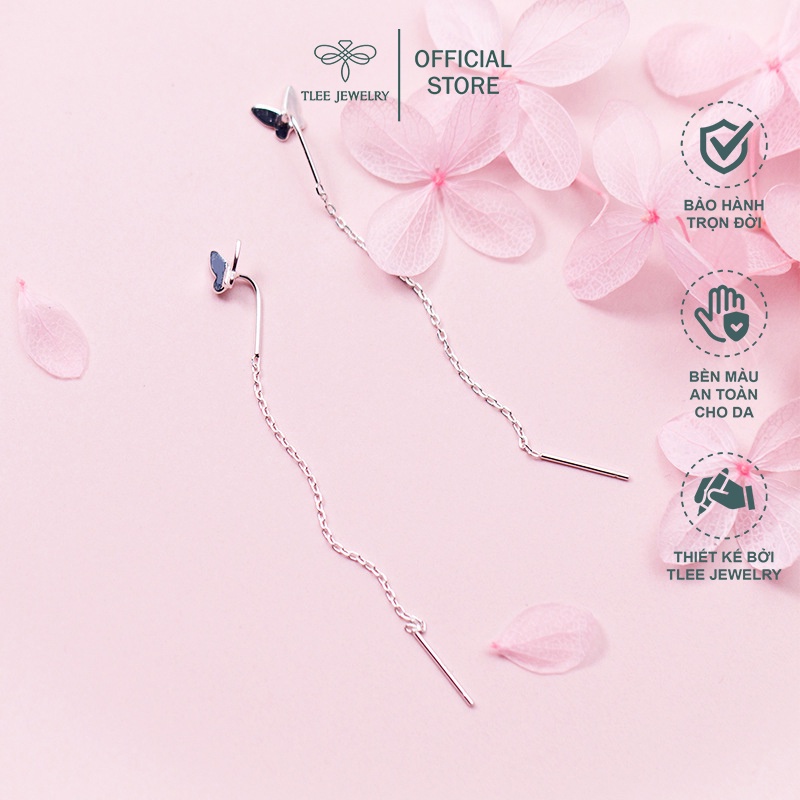 Khuyên tai bạc nữ TLEE hồ điệp tua dài nữ tính Bạc 925 cao cấp TleeJewelry B0168
