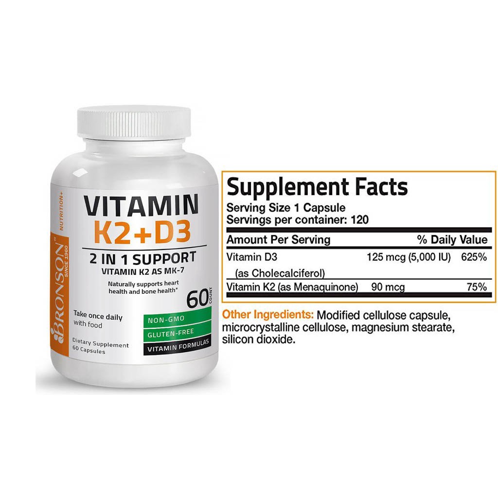 VITAMIN D3 K2 |  Bronson Vitamin K2 + D3 nhập Mỹ  | Tăng Đề Kháng - Chính Hãng The Shape