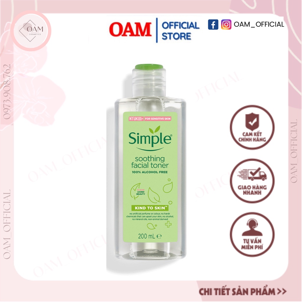 Nước hoa hồng Simple Toner Soothing Facial cân bằng da, cấp ẩm cho da 200ml