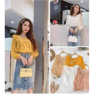 Áo cổ vuông tay bồng bánh bèo A162