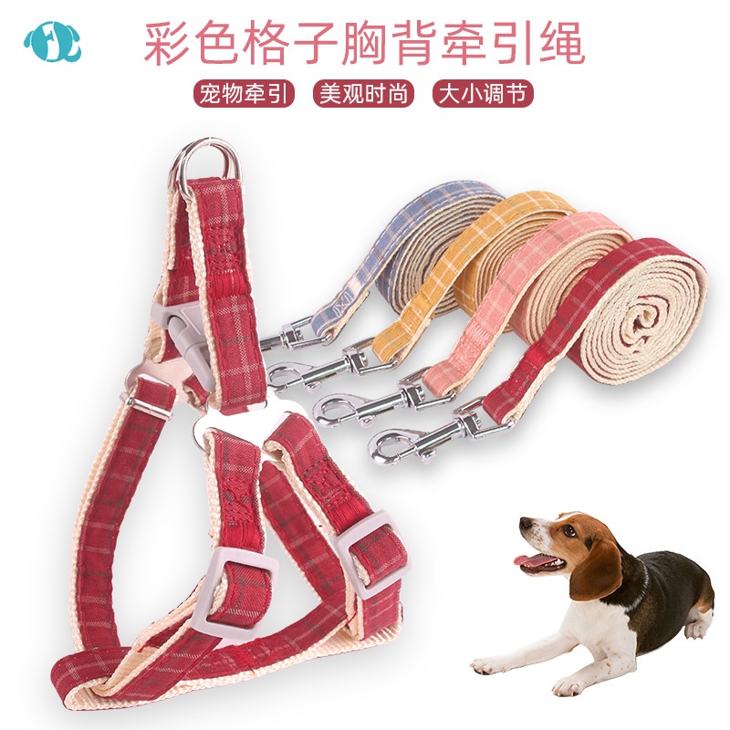 Bộ yếm và dây dắt thú cưng đi dạo họa tiết Caro thời trang