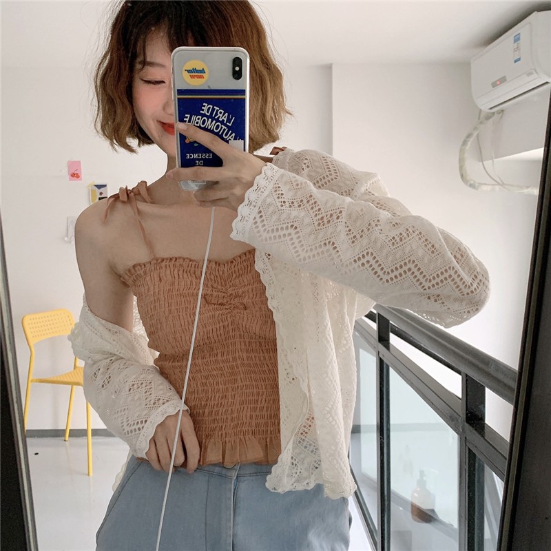 Áo khoác voan mỏng ren lưới thổ cẩm cardigan KR02 viền ren