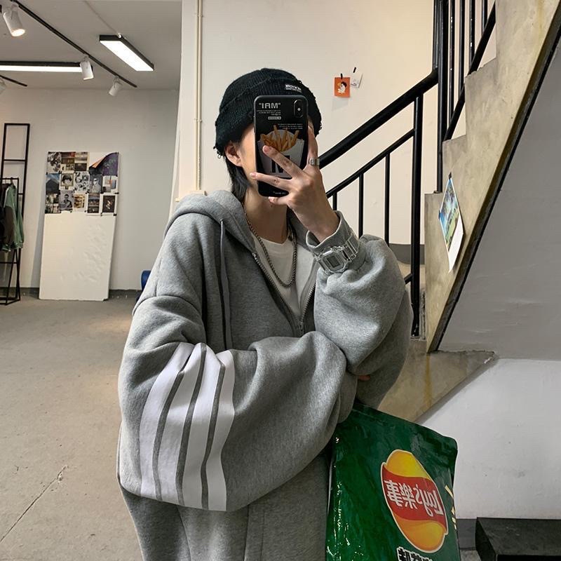 Áo hoodie form rộng nam nữ unisex, áo khoác nỉ bông 3 sọc có mũ 2 lớp phong cách hàn quốc ulzzang | BigBuy360 - bigbuy360.vn