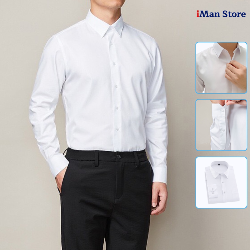 Áo Sơ Mi Nam Dài Tay Hàn Quốc, Áo Sơ Mi Nam Công Sở Vải Lụa Không Nhăn Thấm Hút Mồ Hôi