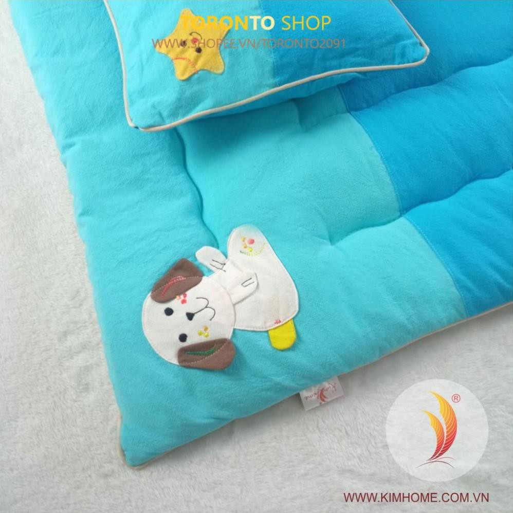 Bộ nệm gối cho bé đi nhà trẻ chất liệu cotton xốp chần gòn  thương hiệu Kim Home siêu dễ thương 70x120 cm