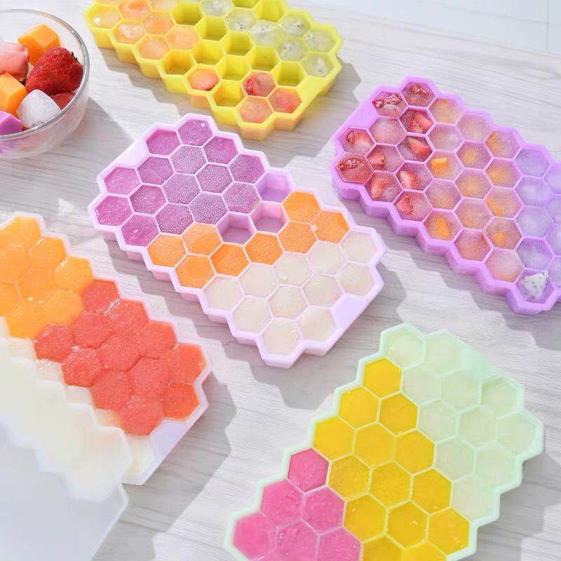 Khay làm đá viên silicon dẻo có nắp đậy chống dính, dễ tách khuôn hình tổ ong ShinHome Baby