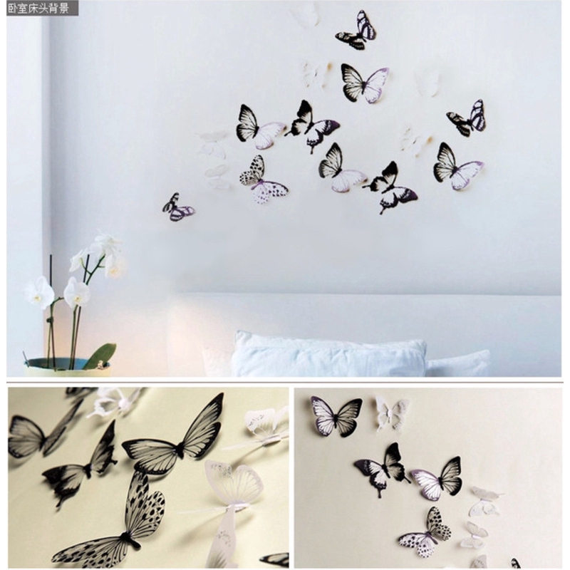 Set 18 đề can PVC hình bướm dán tường trang trí nghệ thuật