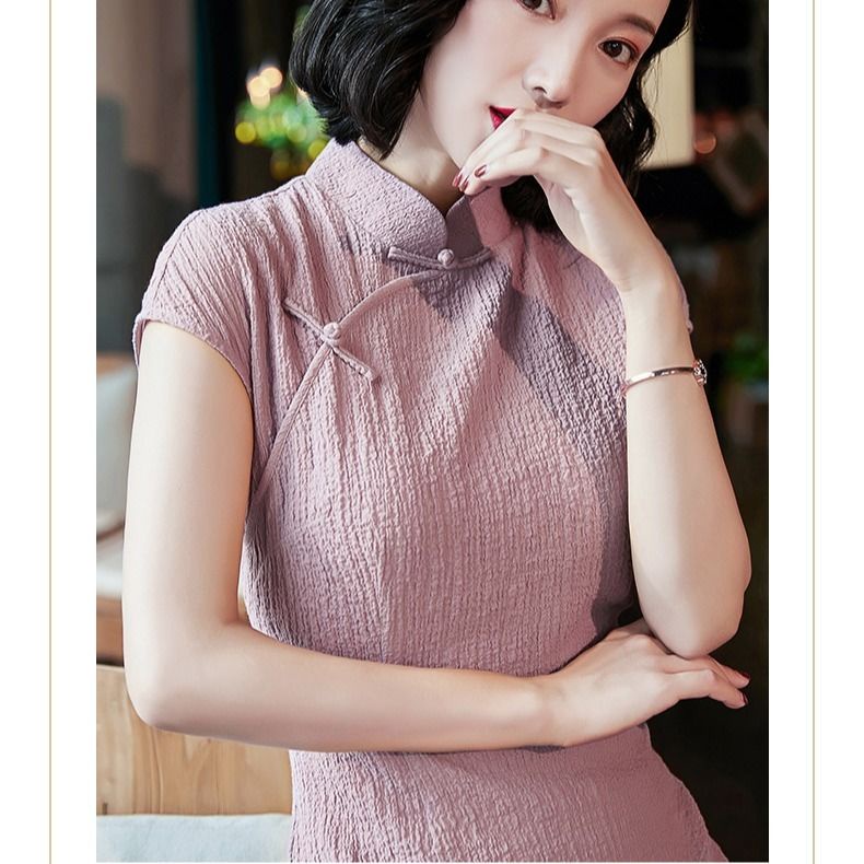 Áo dài Đầm Sườn Xám Cách Tân Dáng Dài Màu Sắc Trơn Thời Trang Mùa Hè Cho Nữ