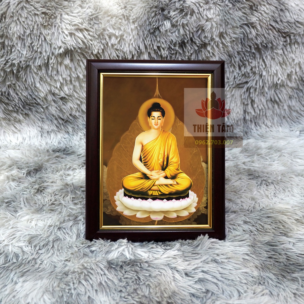 Tranh Phật Thích Ca để bàn 19,5x25,5cm chất liệu vải phủ bóng + khung composite xịn xò
