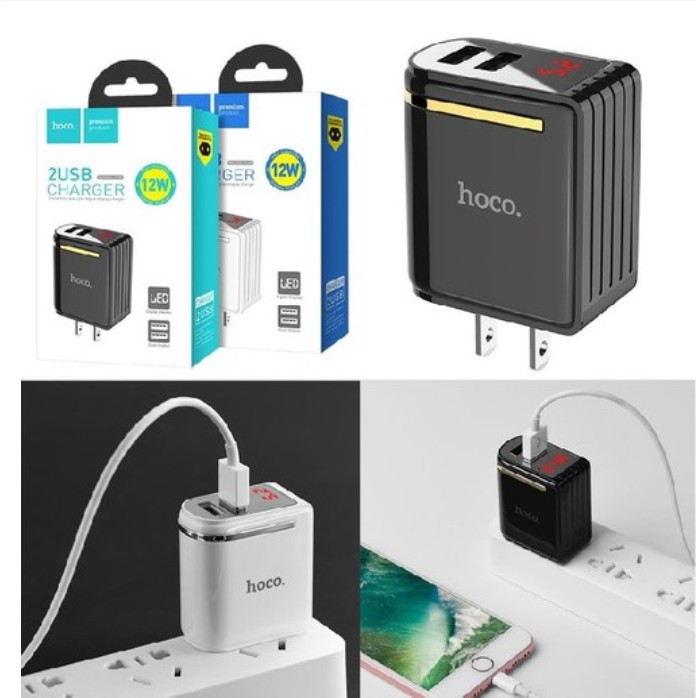 Cốc Sạc HOCO C39 2 Cổng USB + LED LCD Store4girls