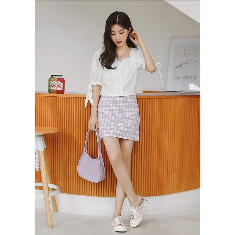 Áo sơ mi nữ trắng croptop Chunxuu, thiết kế tay buộc nơ thời trang - SM109K2
