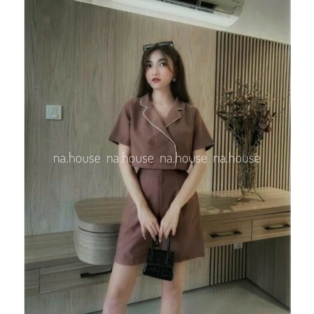 SET CROPTOP CỔ VEST PHỐI VIỀN NAHOUSE SET ÁO MIX QUẦN THIẾT KẾ ĐẸP VÀ XINH XẮN