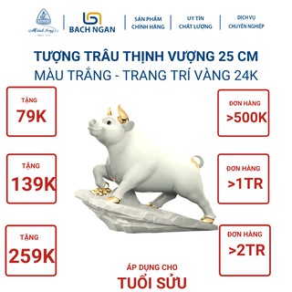 Tượng Trâu Thịnh Vượng nhiều màu 25cm trang trí dát vàng 24k gốm sứ cao cấp Minh Long I