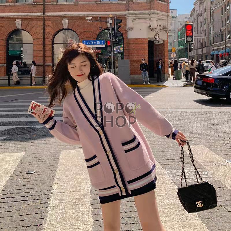 Áo Khoác Cardigan Sọc Len Dệt Kim Cổ Chữ V Thu Đông 2021 | BigBuy360 - bigbuy360.vn