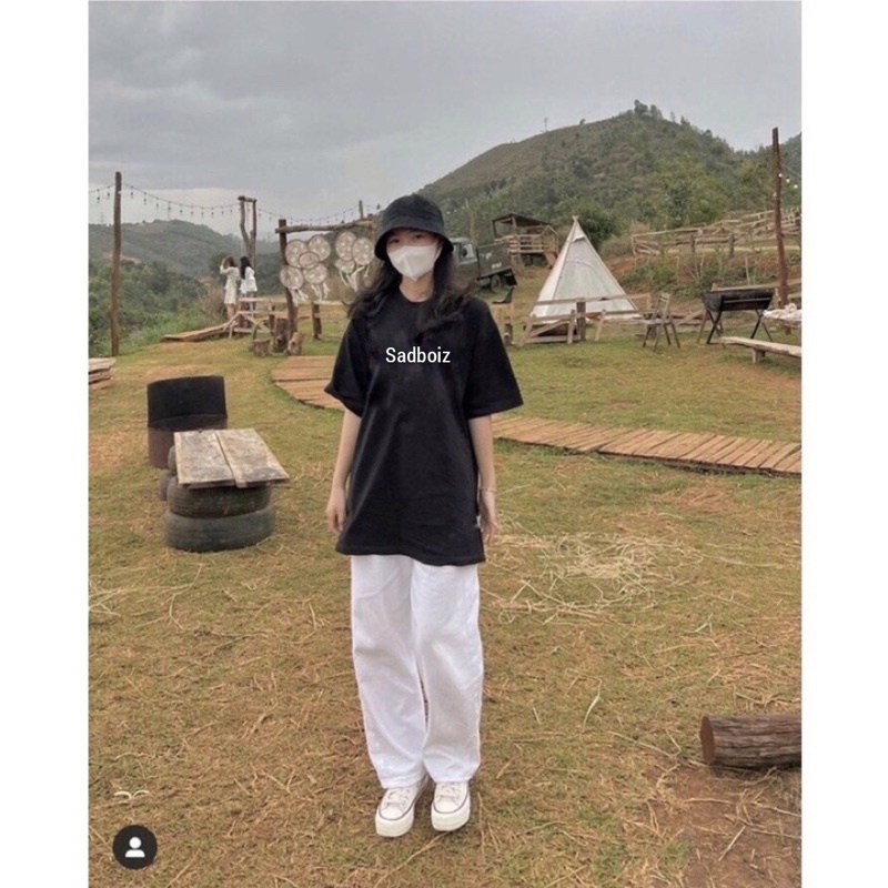 Sét Đồ Áo Thun Màu Đen + Quần Kaki Màu Trắng Ulzzang