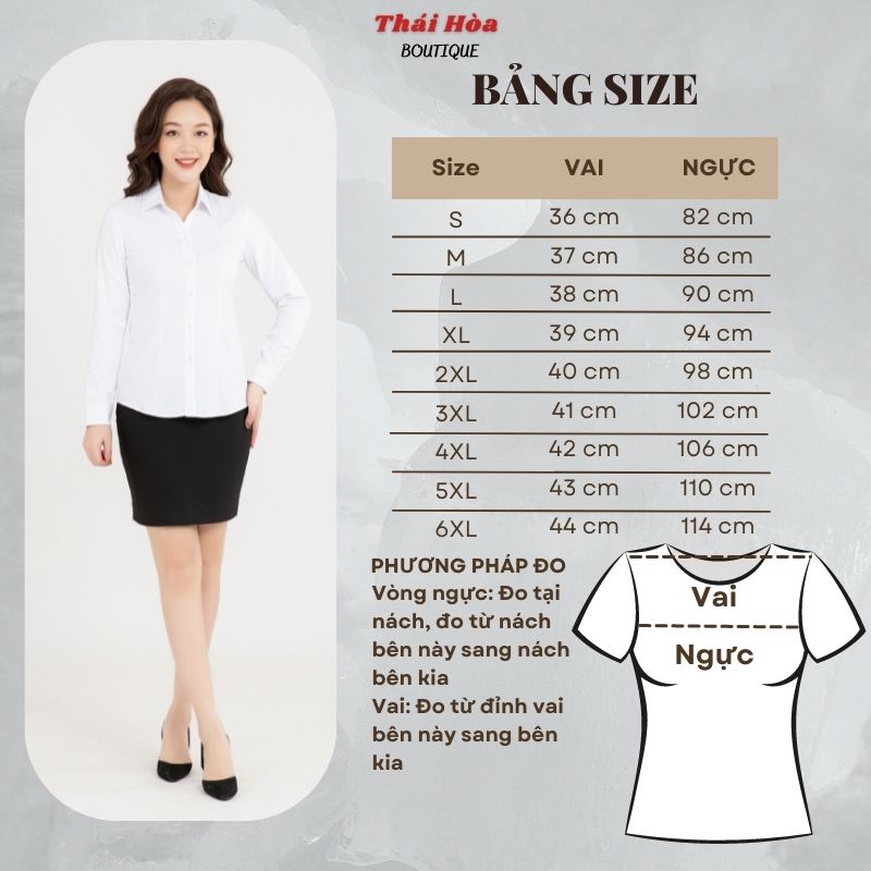 Áo sơ mi nữ công sở trắng cao cấp dài tay đẹp kẻ tăm caro chìm cotton Thái Hòa 631-30-01