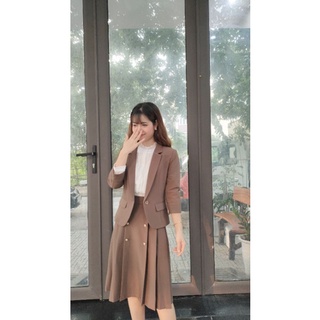 Sét Vest cherry chân váy xếp ly