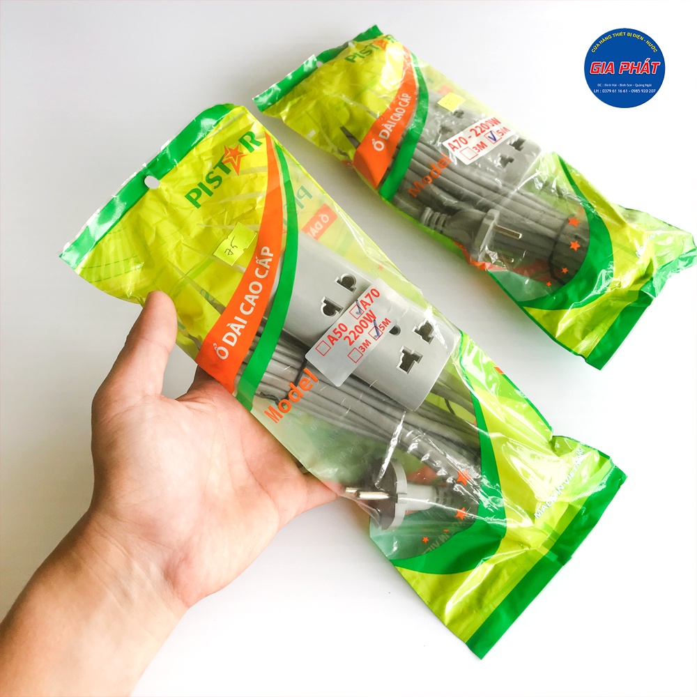 Ổ cắm dài cao cấp Pistart - A70 - 2200W - Dây dài 5 mét