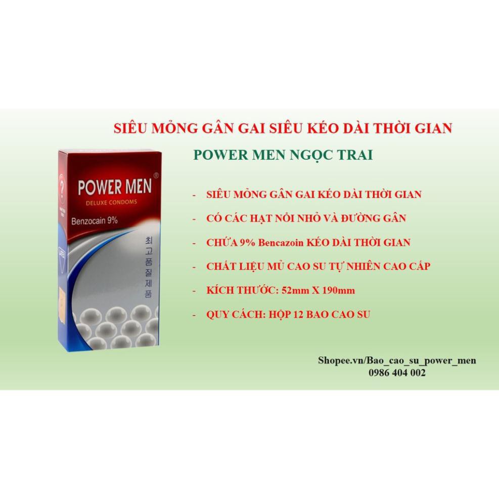 [POWERMEN] Bao cao su gân gai nổi siêu kéo dài thời gian POWER MEN NGỌC TRAI hộp 12 cái