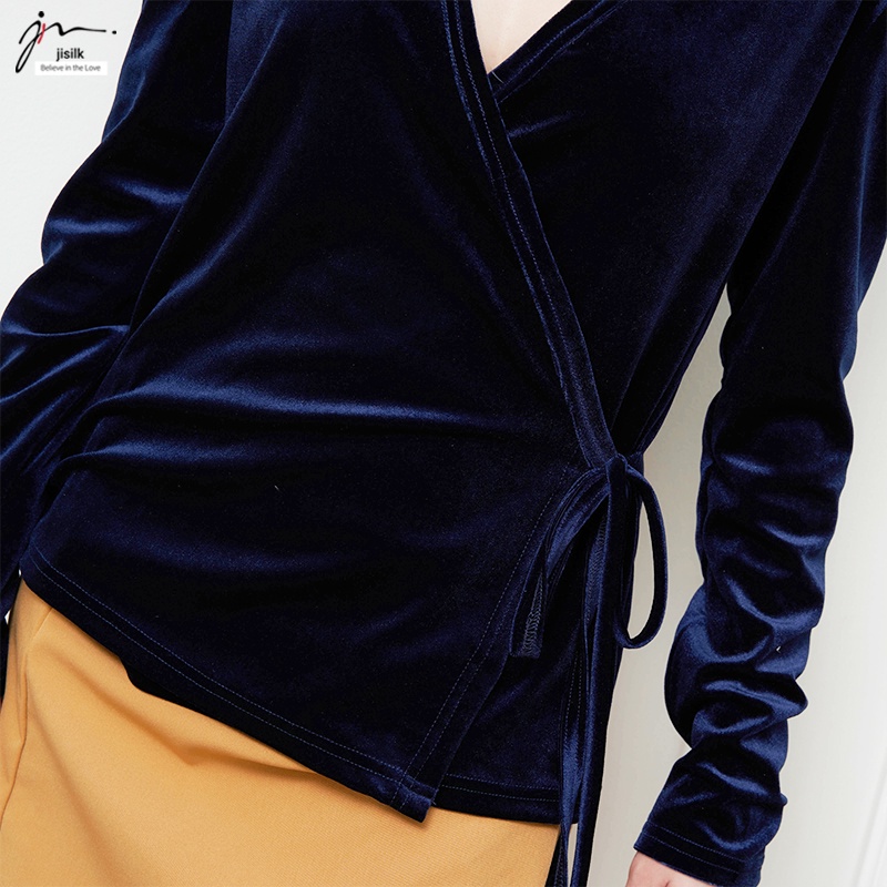 Áo body jisilk nữ dài tay, áo croptop kiểu hàn quốc ôm phối dây chéo vạt kimono N.AK2-02