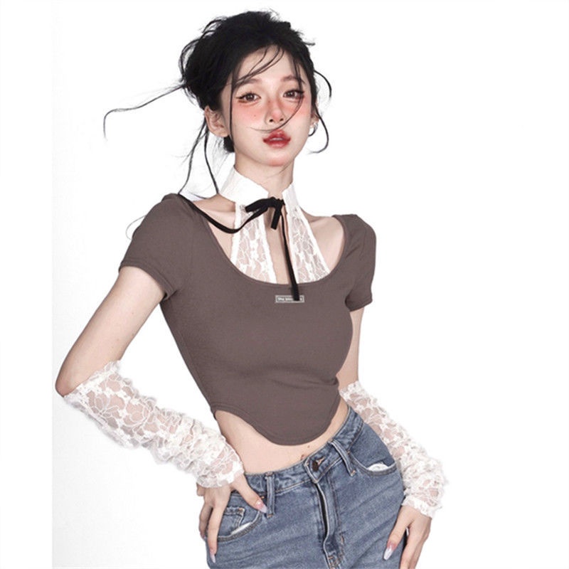 COZOK Áo Thun Ngắn Tay Thắt Nơ Eo Xinh Xắn Cho Nữ