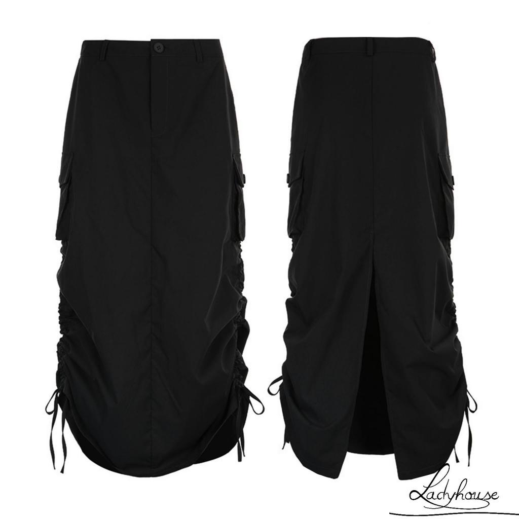 Chân Váy Dài Dáng Rộng Màu Trơn Dây Rút Tùy Chỉnh Thời Trang Mùa Hè Cho Nữ