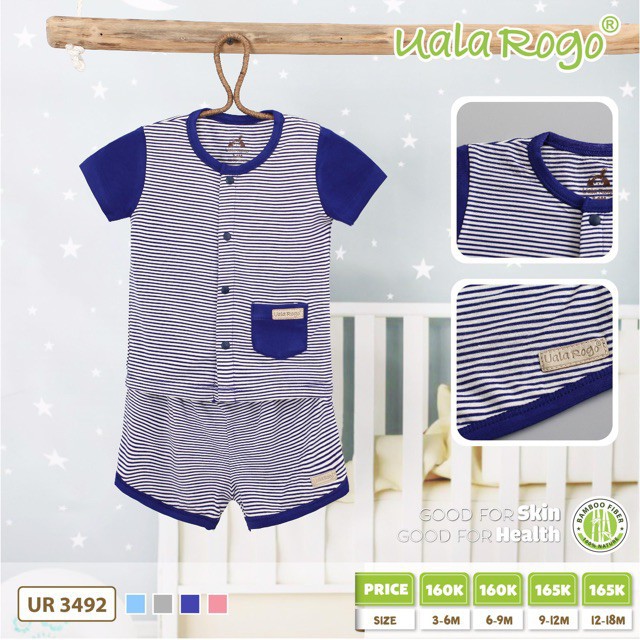 Bộ Quần áo cộc tay cúc giữa kẻ nhỏ vân tăm UALA&ROGO 3492