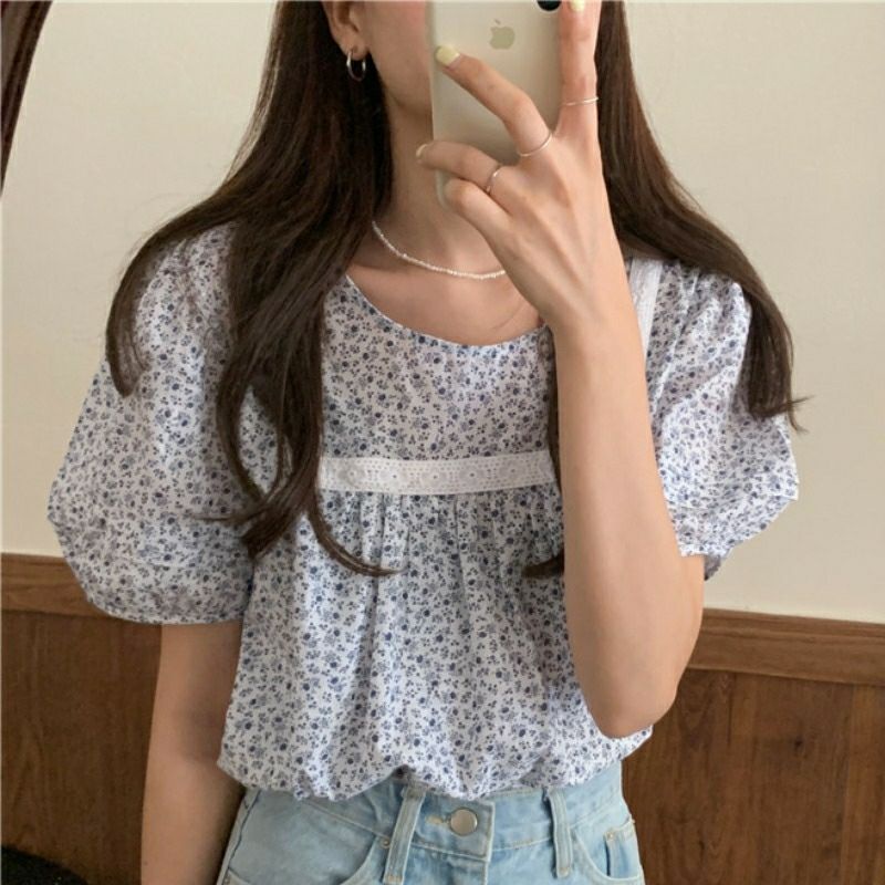Áo kiểu nữ áo kiểu hoa nhí ren tay phồng style bánh bèo XONXEN SHOP freesize mã 253