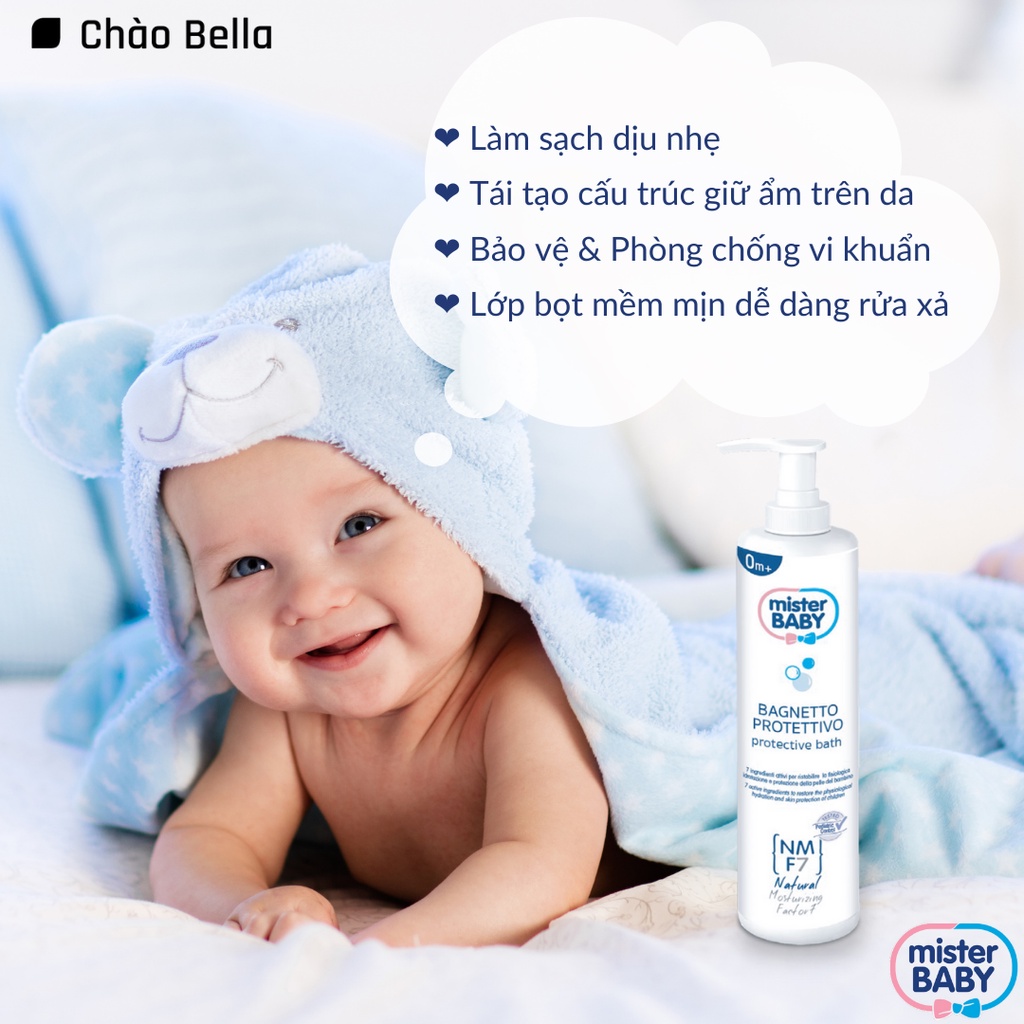 Sữa Tắm Cho Bé Yêu Mister Baby Protective Bath (ITALY) | Làm Sạch Dịu Nhẹ - Cân Bằng Độ Ẩm - Bảo Vệ Làn Da Bé (500ml)